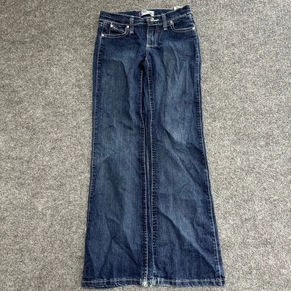 Wrangler Jeans Womens Size 10 Blue Q-Baby Bootcut Embroidered Frayed Hems Denim